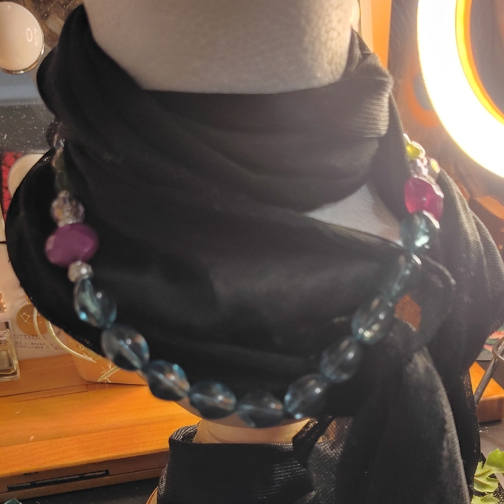 Elegant Blue and Pink Beaded Necklace